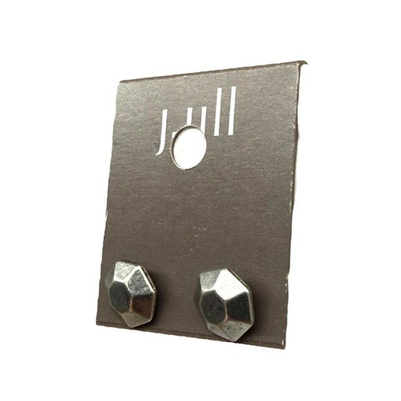 J. Jill Geometric Stud Earrings Silver Tone Hexagon Distressed Textured Modern - Picture 6 of 10